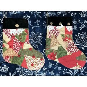 Set of 2 Vintage Handmade Quilted Christmas Stocking